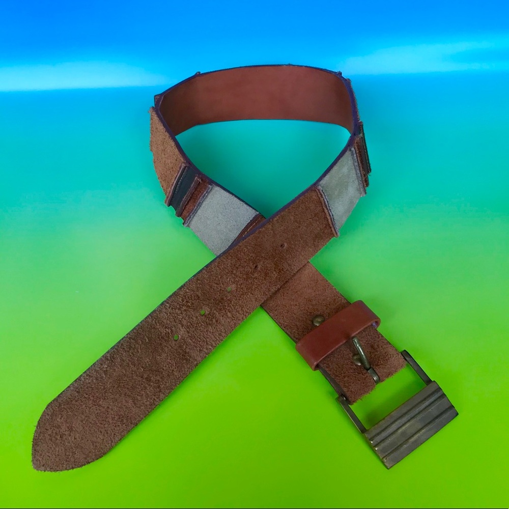 Vintage 60s 70s brown suede patchwork belt 26-29”